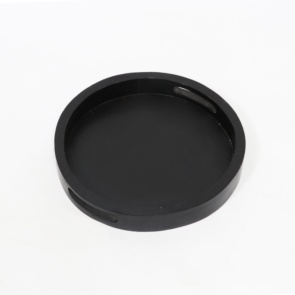 STYLISH  BLACK ROUND WOODEN TRAY