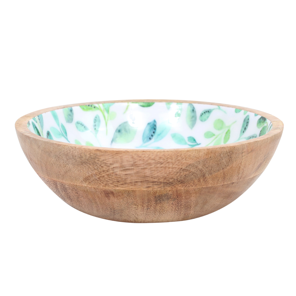 WOODEN BOWL WITH MEENA PRINT