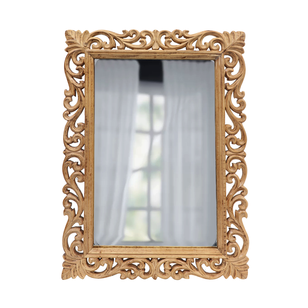 HAND-CARVED WOODEN WALL MIRROR