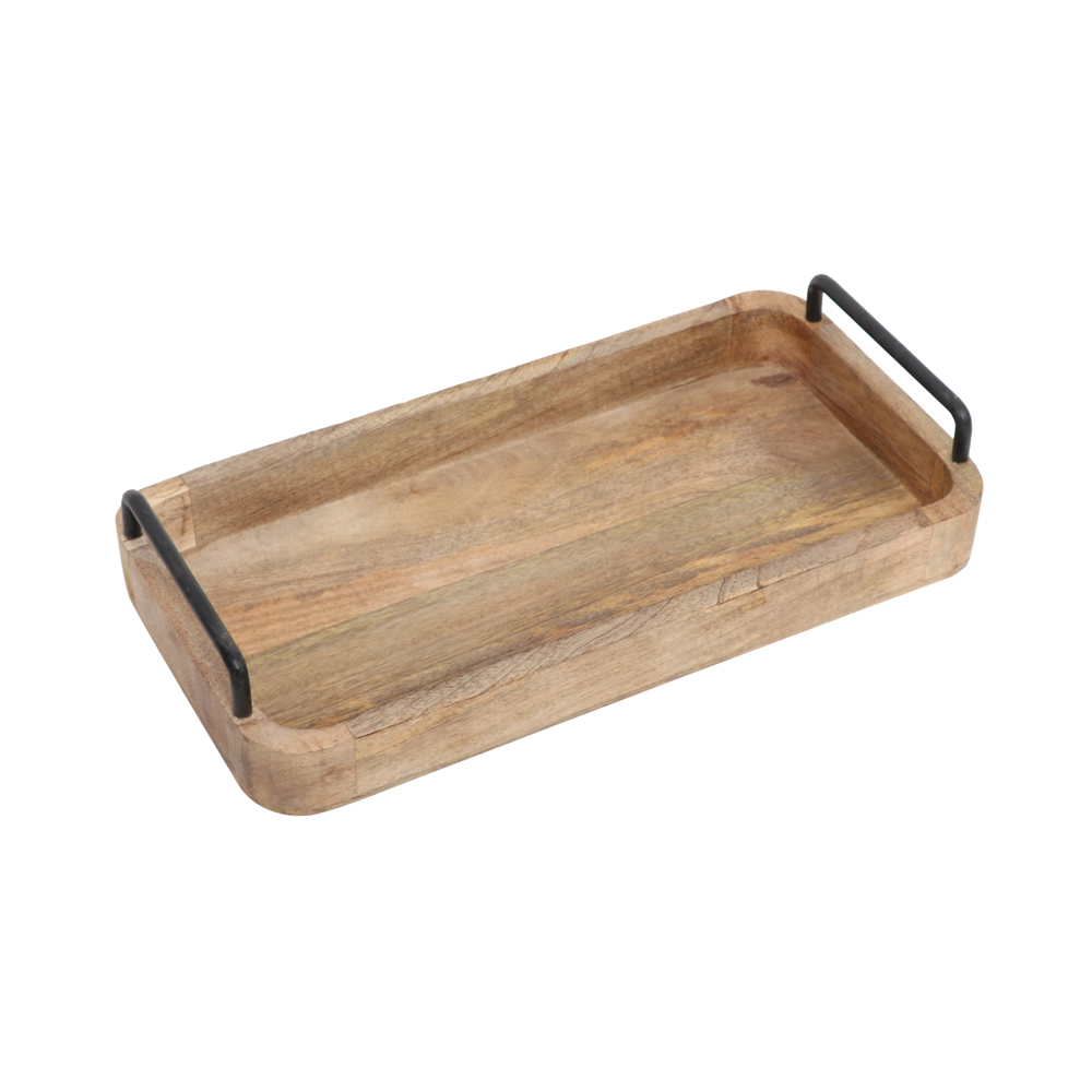 WOODEN TRAY WITH BLACK HANDLE
