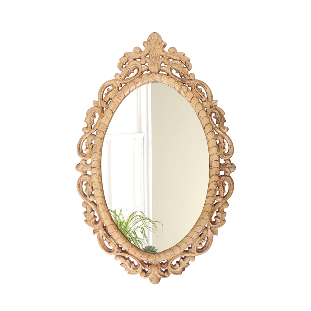 HAND-CARVED WOODEN OVAL WALL MIRROR