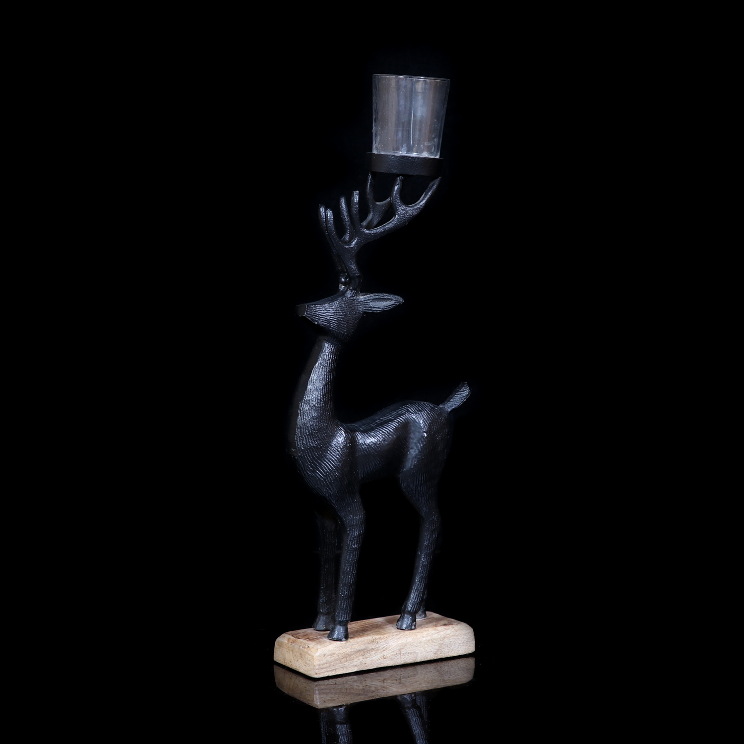 Black Reindeer With Glass Votive