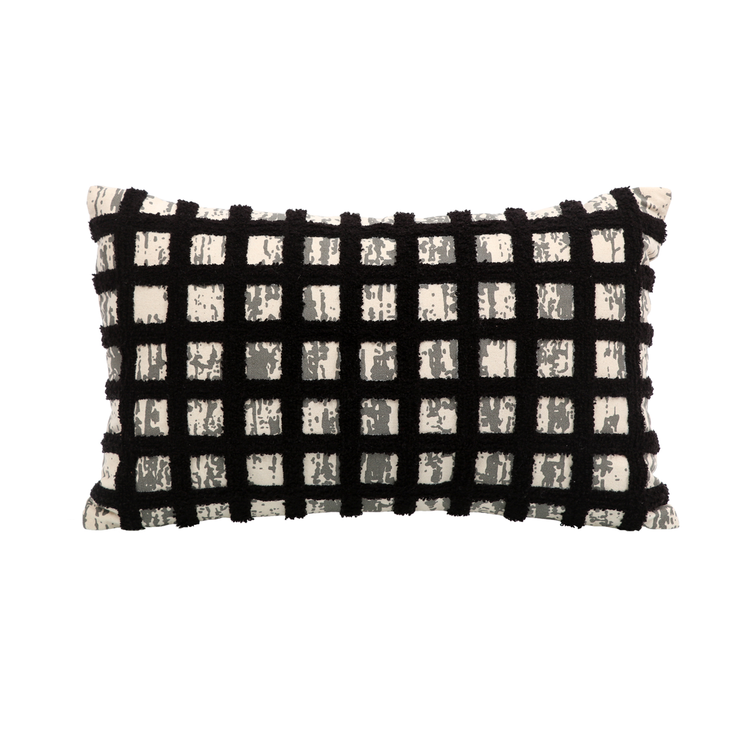 Textured Prints & Criss Cross Plaid Design Cushions Covers 12X20 Inch