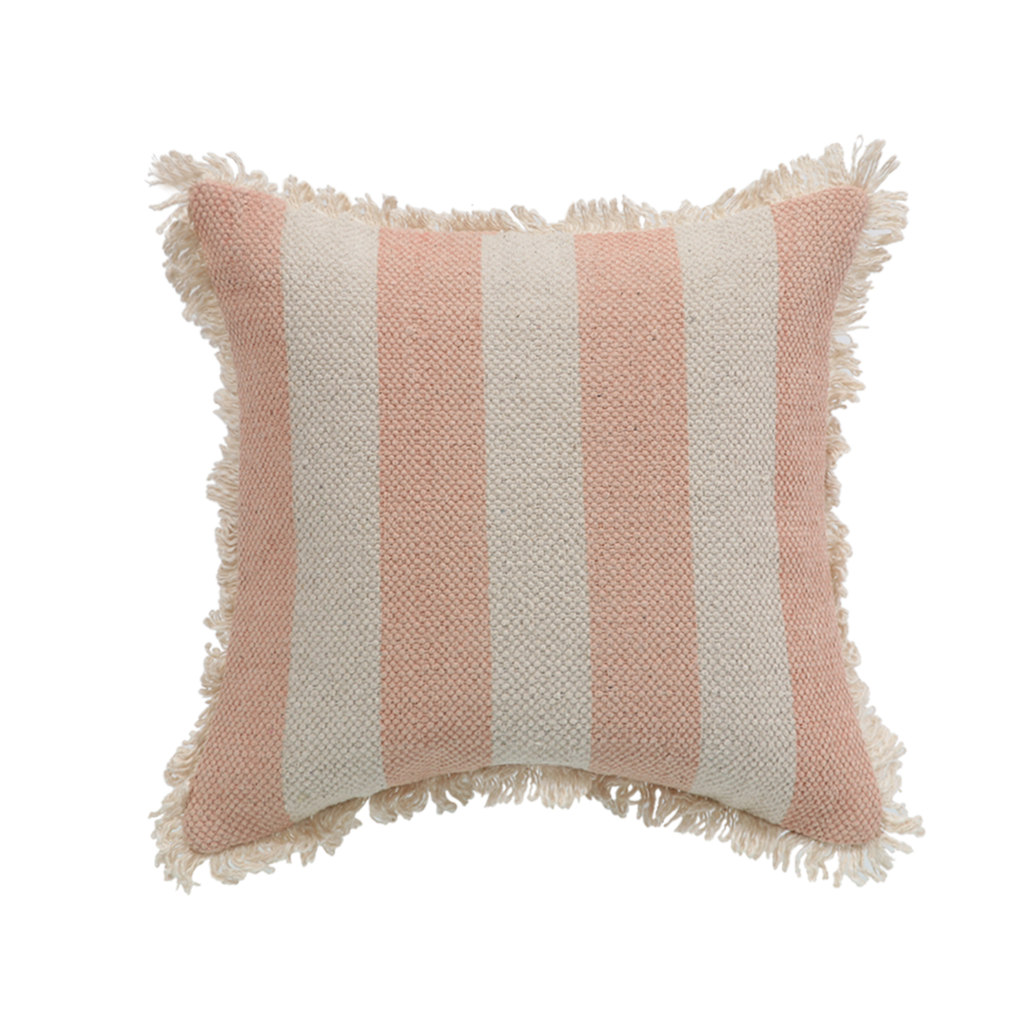 Printed Stripe Pink Cushions Covers with fringes 14X14 Inch