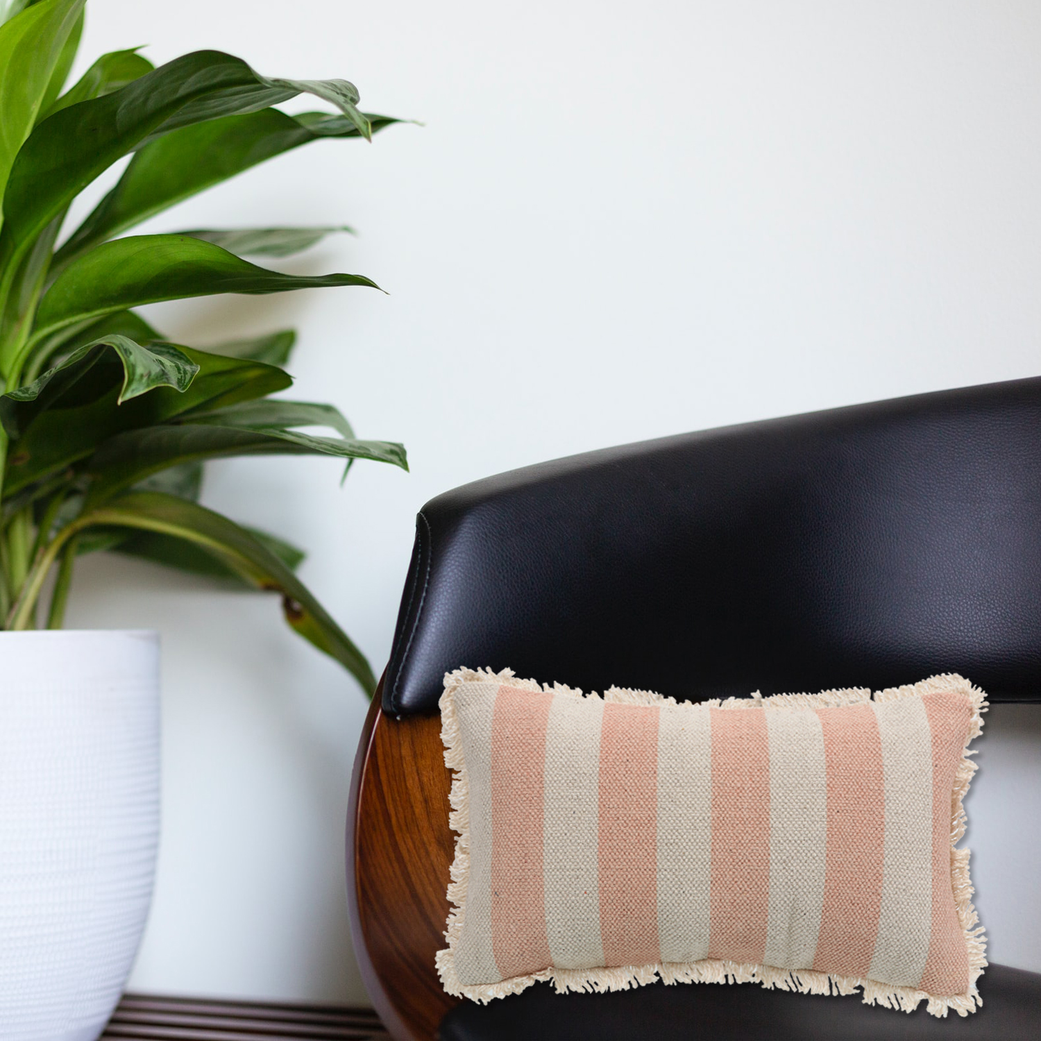 Printed Stripe Pink Cushions Covers with fringes 12X20 Inch