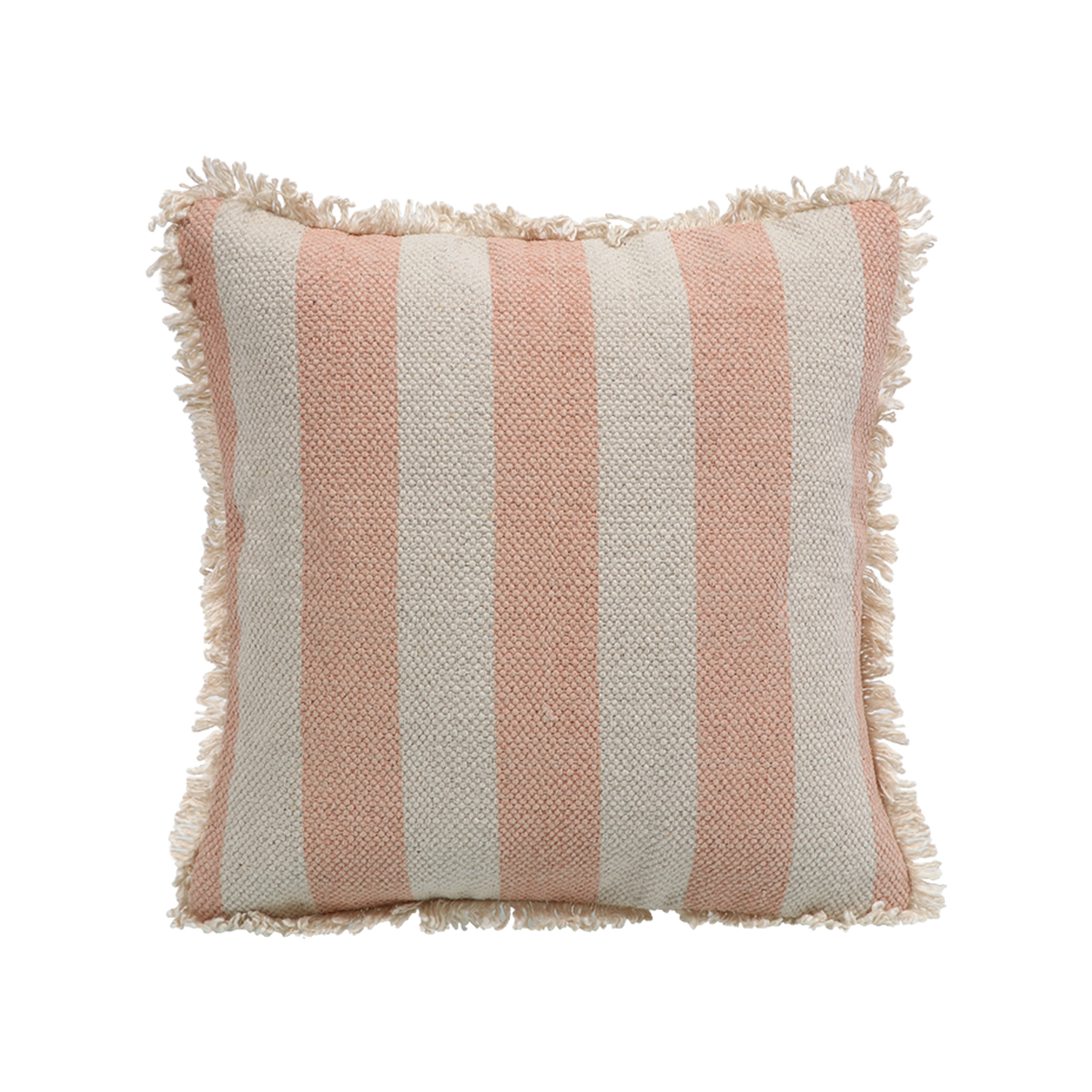 Printed Stripe Pink Cushions Covers with fringes 16X16 Inch