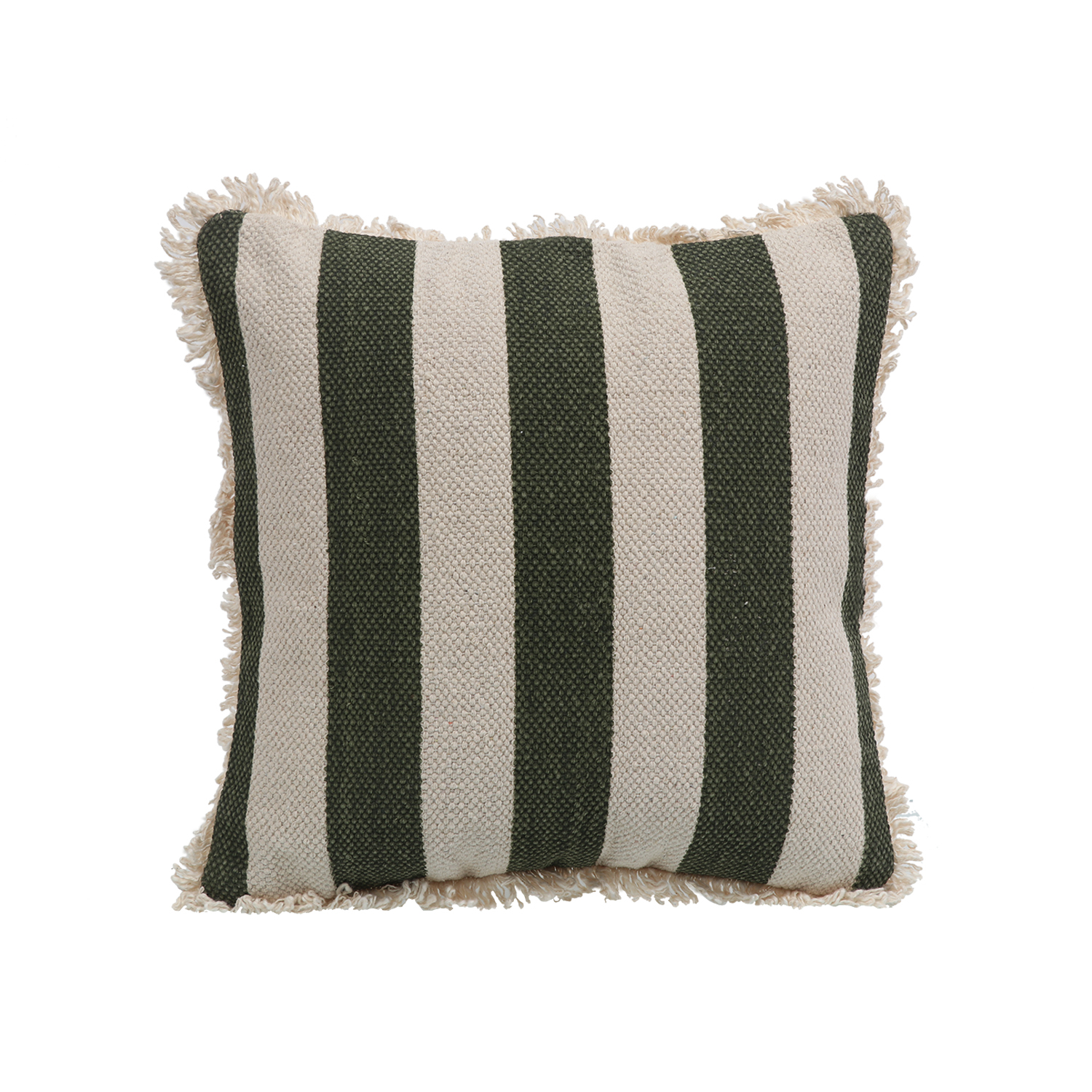 Printed Stripe Dark Green  Cushions Covers with fringes 14X14 Inch