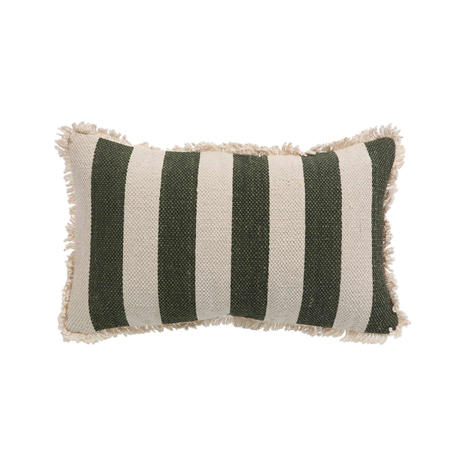 Printed Stripe Dark Green  Cushions Covers with fringes 12X20 Inch