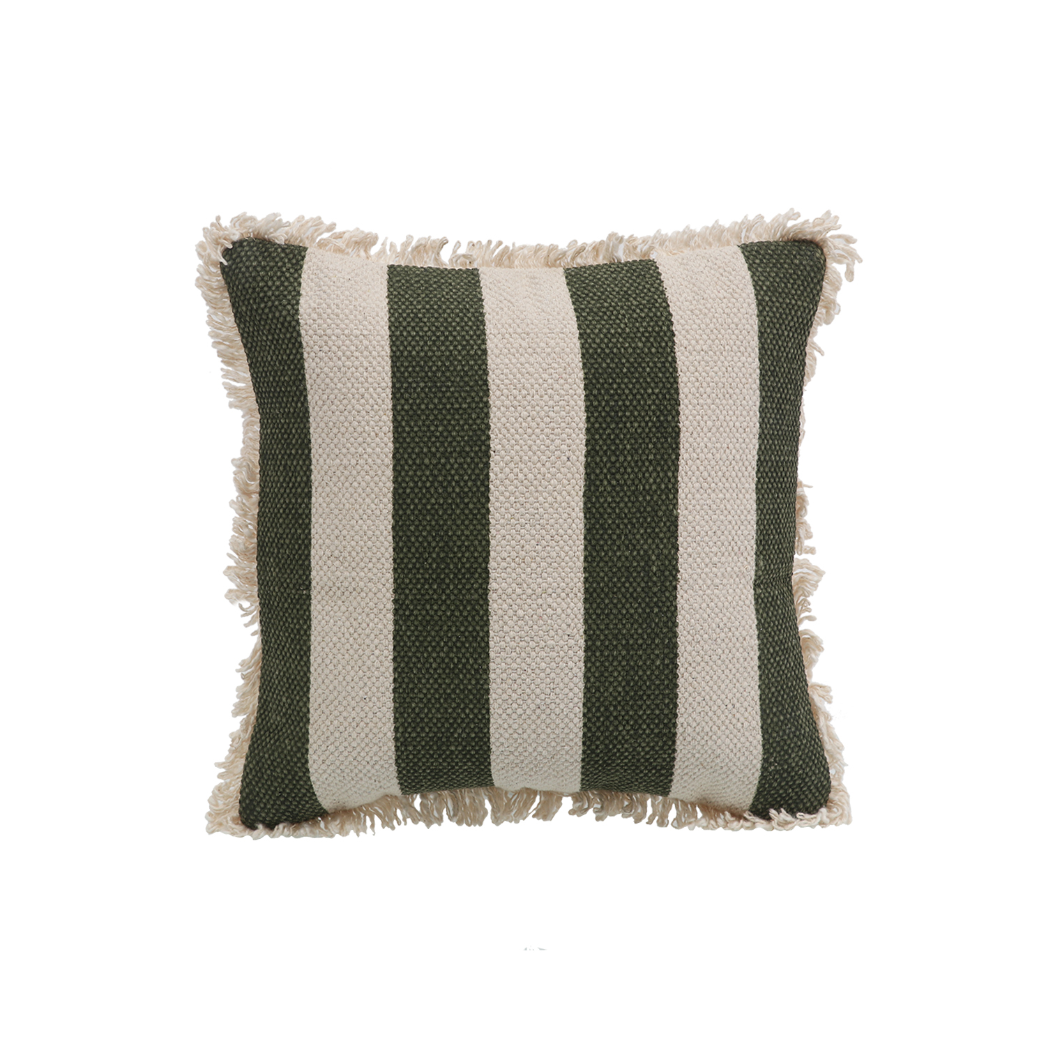 Printed Stripe Dark Green  Cushions Covers with fringes 16X16 Inch