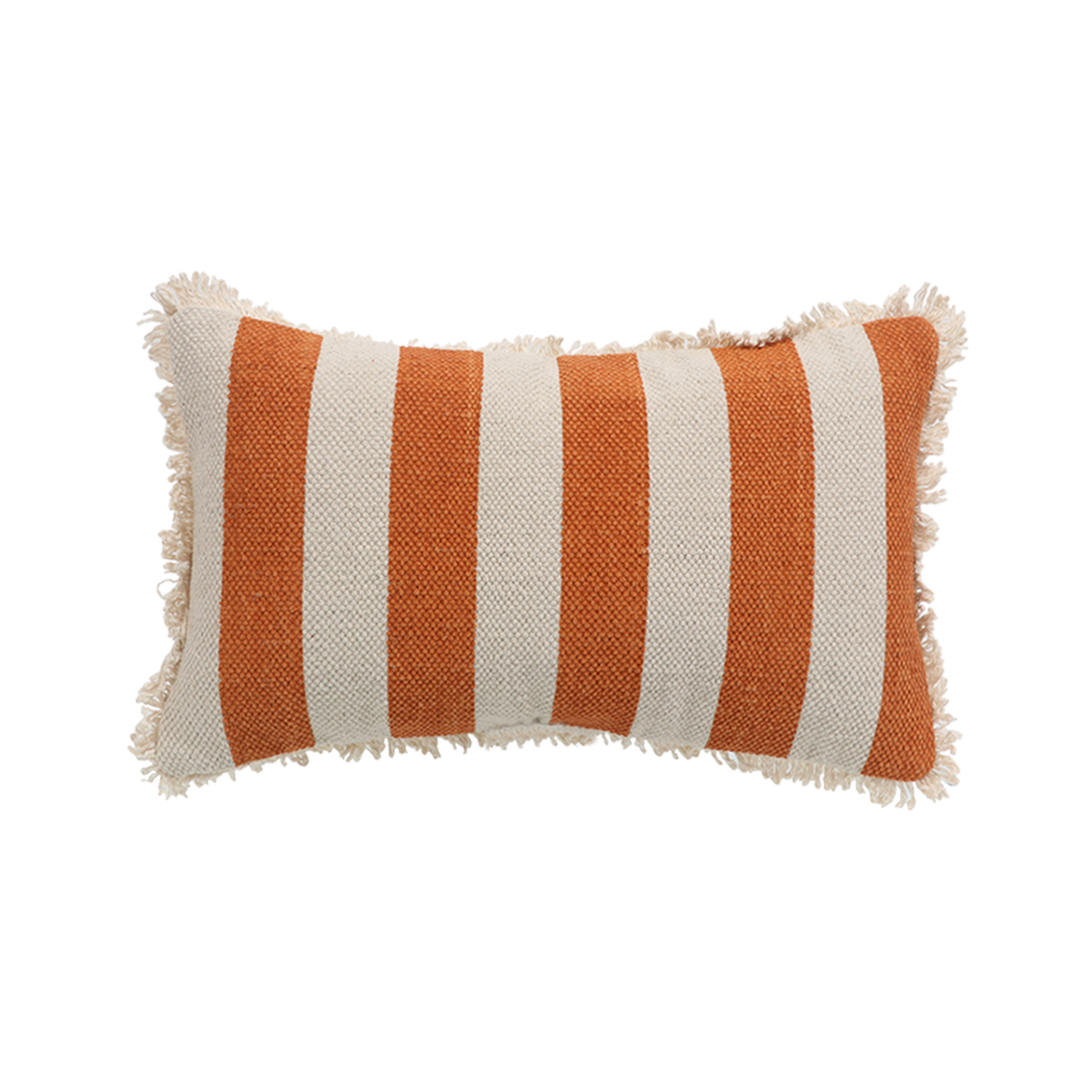 Printed Stripe Dark Orange   Cushions Covers with fringes 12X20 Inch