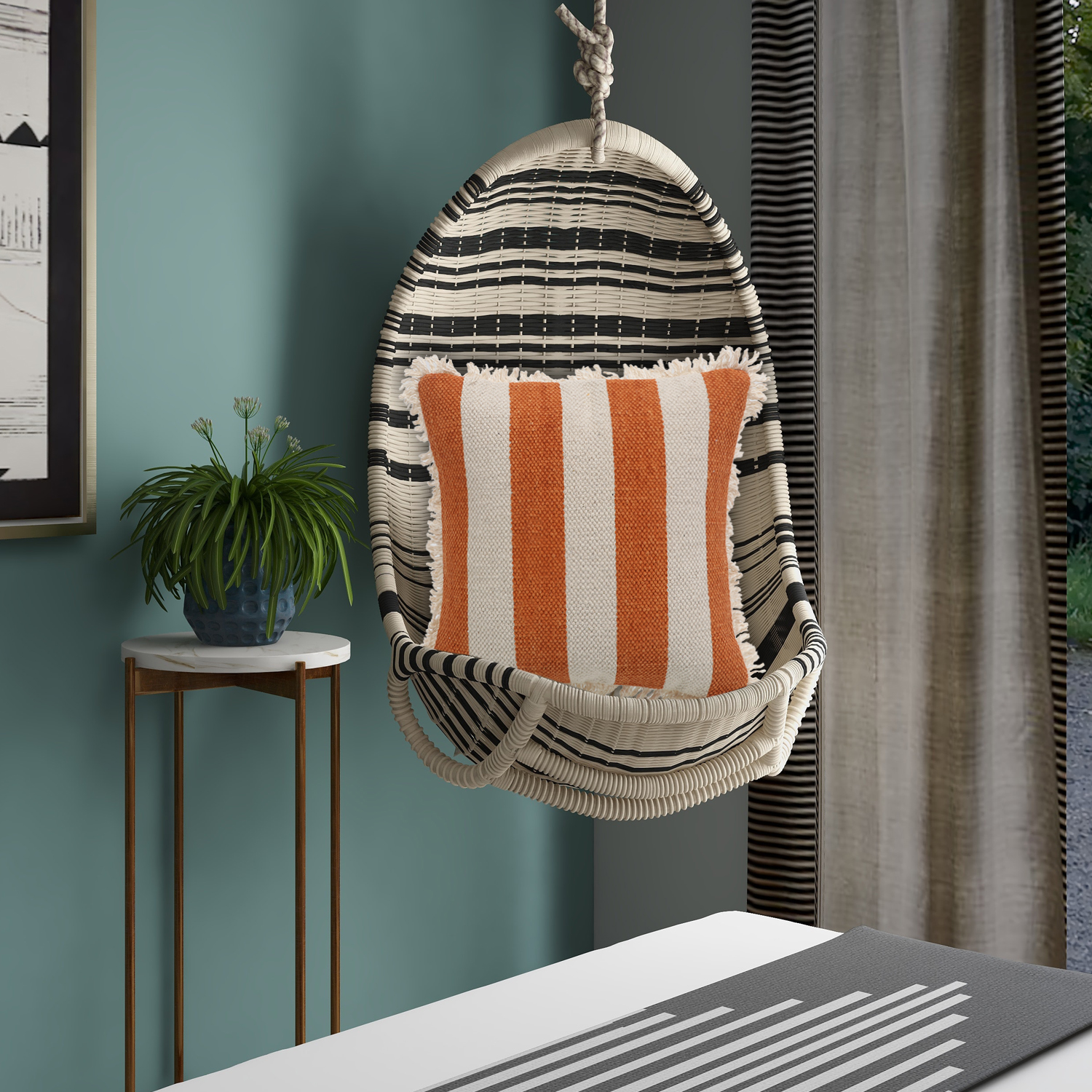 Printed Stripe Dark Orange Cushions Covers with fringes 14X14 Inch