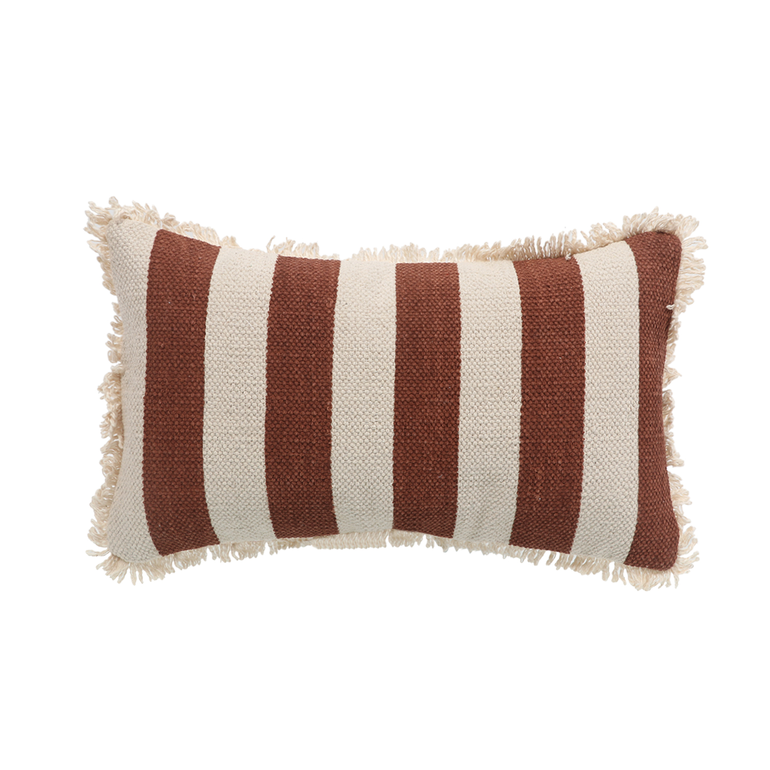 Printed Stripe Dark Brown Cushions Covers with fringes 12X20 Inch