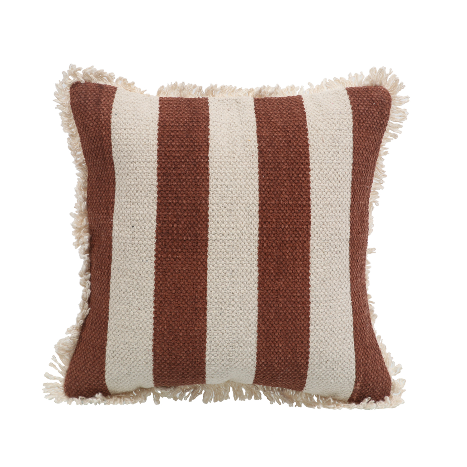 Printed Stripe Dark Brown Cushions Covers with fringes 14X14 Inch