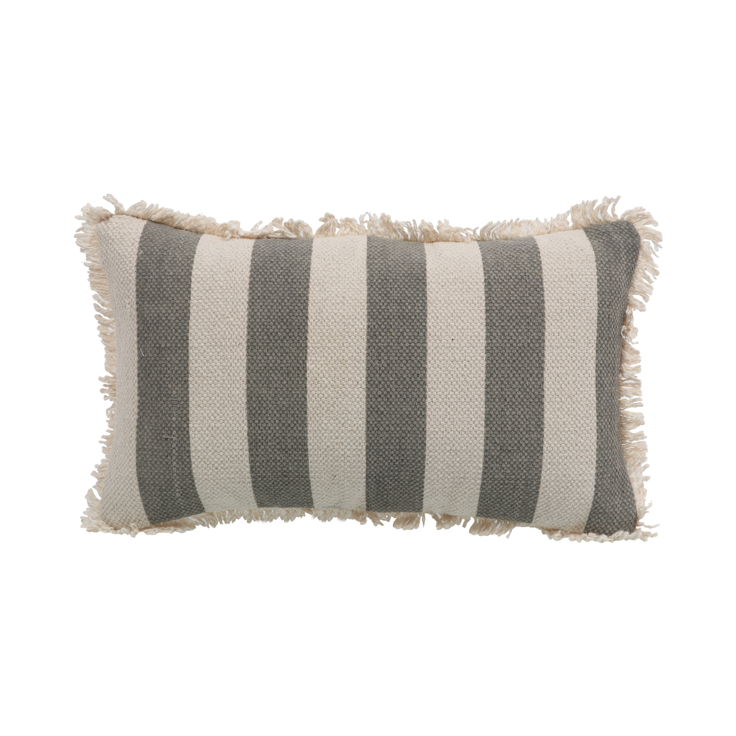 Printed Stripe Dark Gray Cushions Covers with fringes 12X20 Inch