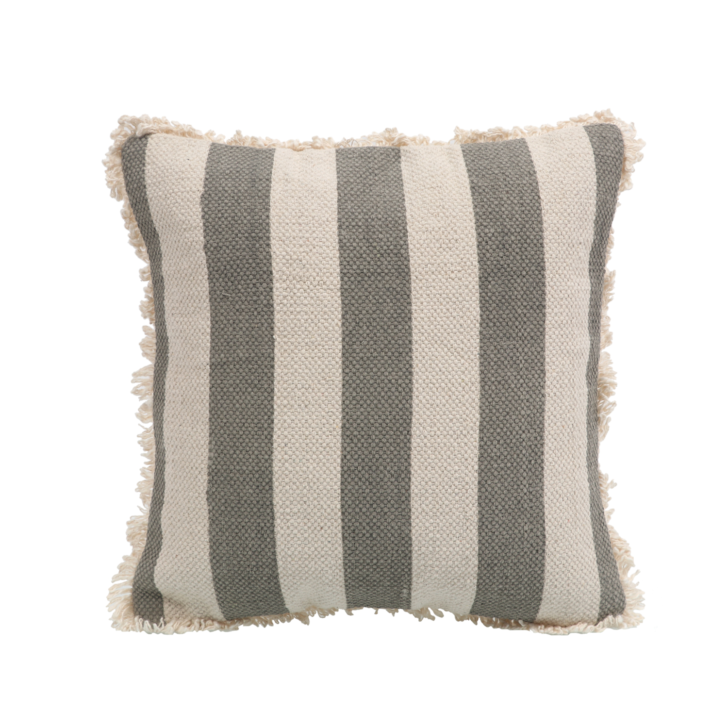 Printed Stripe Dark Gray Cushions Covers with fringes 14X14 Inch