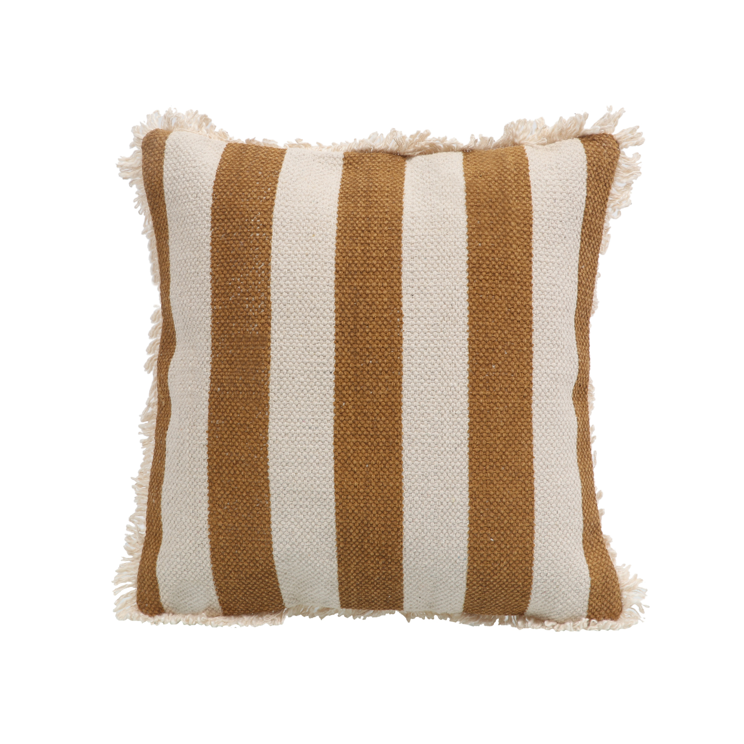 Printed Stripe Light Brown Cushions Covers with fringes 16X16 Inch