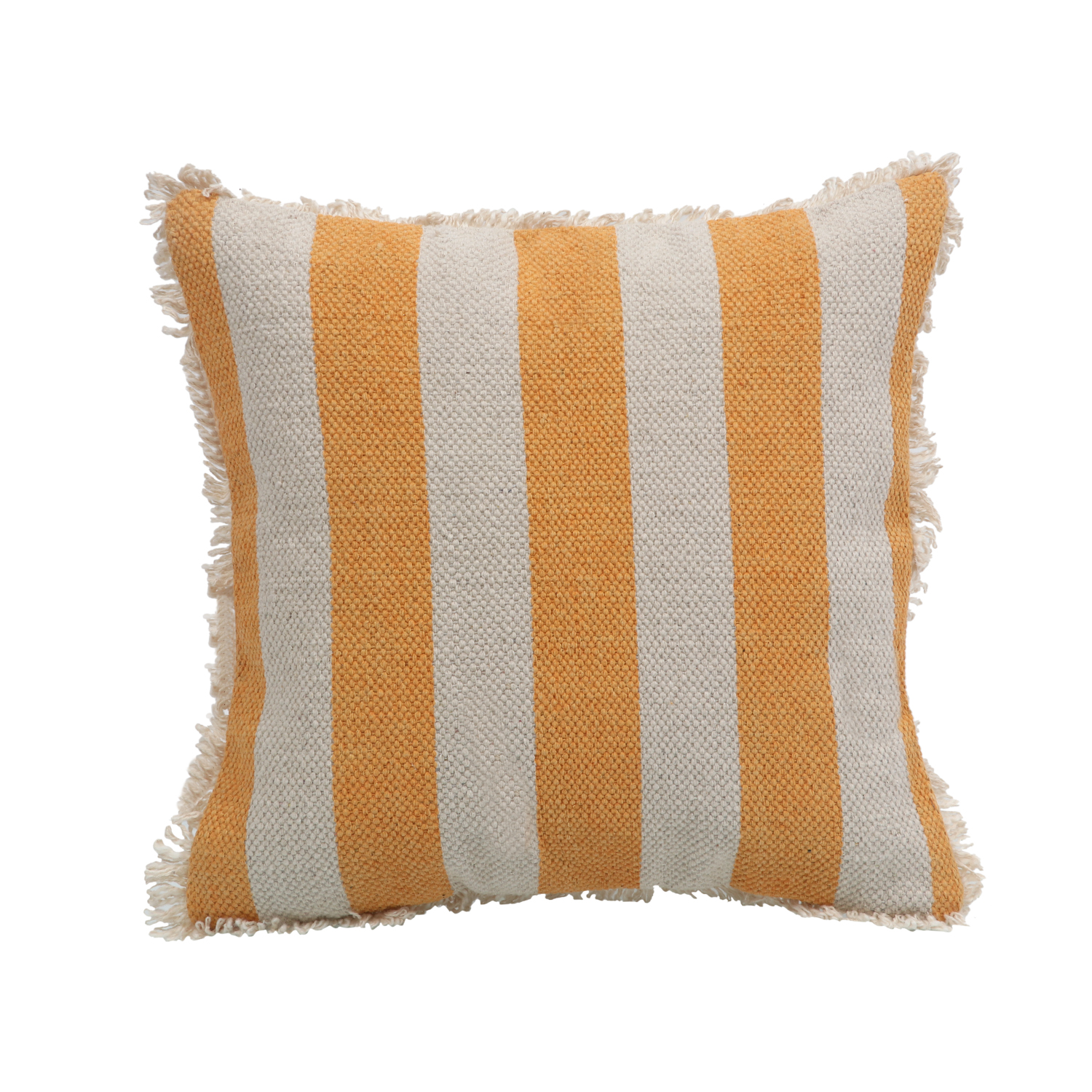 Printed Stripe Yellow Cushions Covers with fringes 16X16 Inch