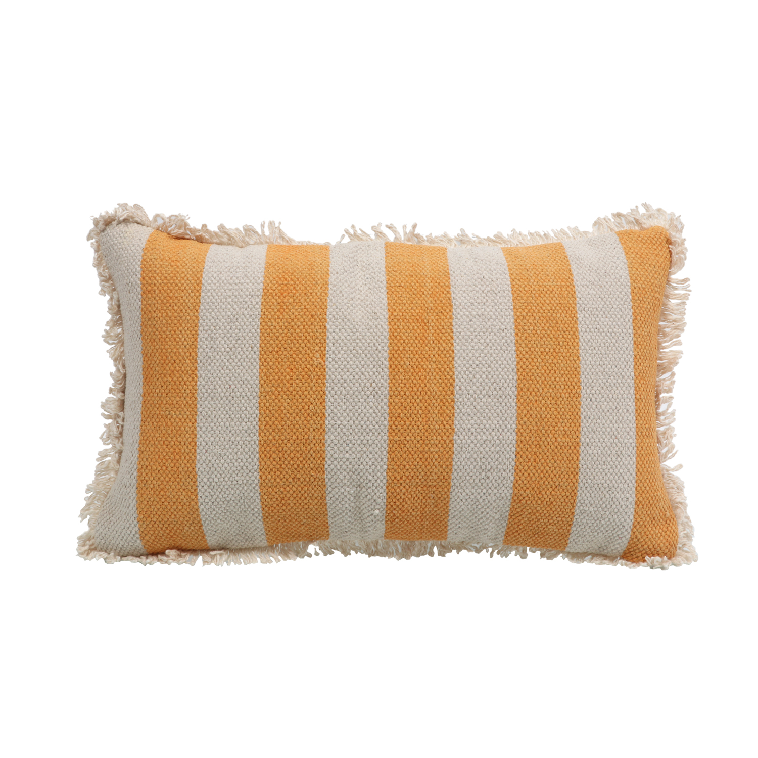 Printed Stripe Yellow Cushions Covers with fringes 12X20 Inch