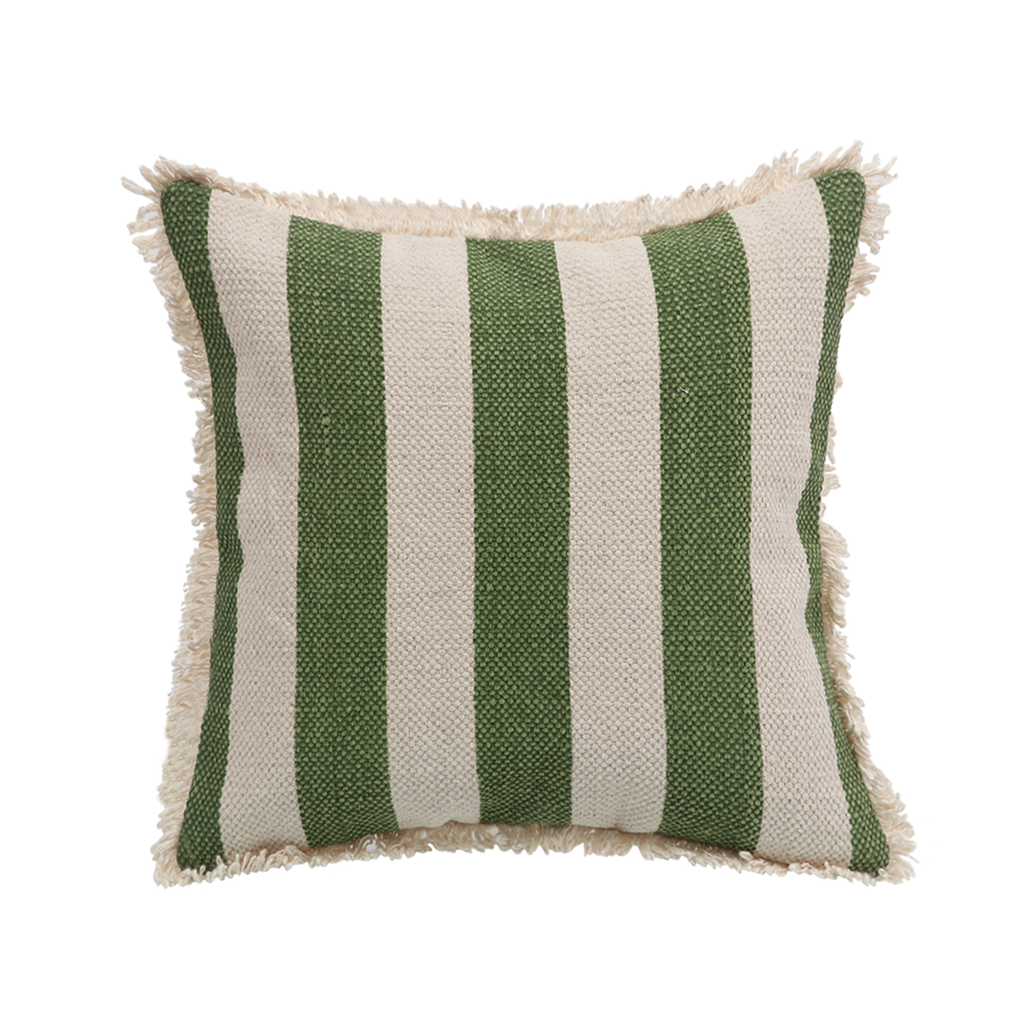 Printed Stripe Light Green  Cushions Covers with fringes 14X14 Inch
