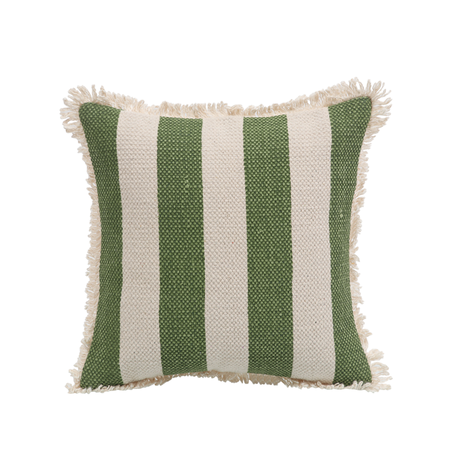 Printed Stripe Light Green  Cushions Covers with fringes 16X16 Inch