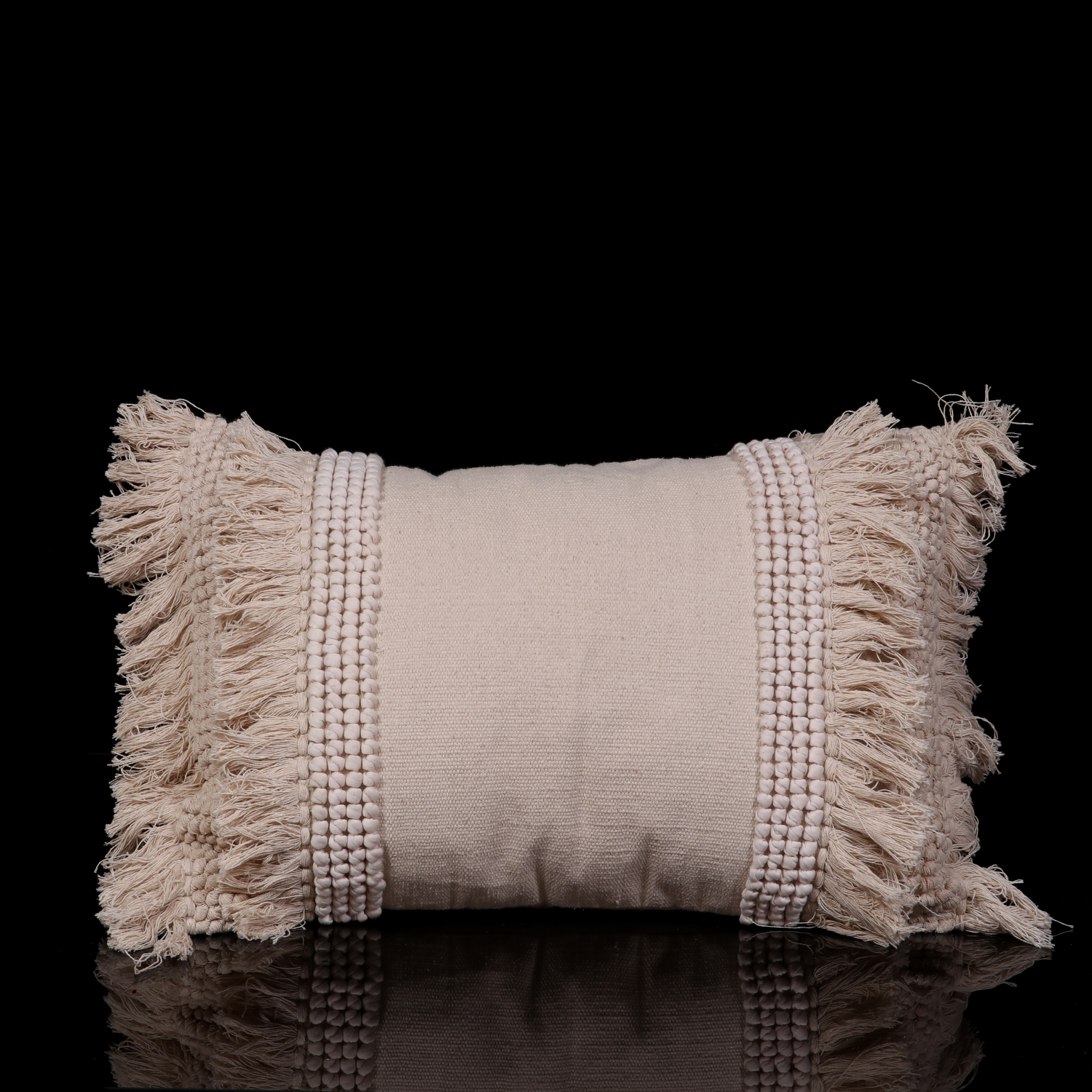 Home Textured and Fringe Ivory Throw Pillow