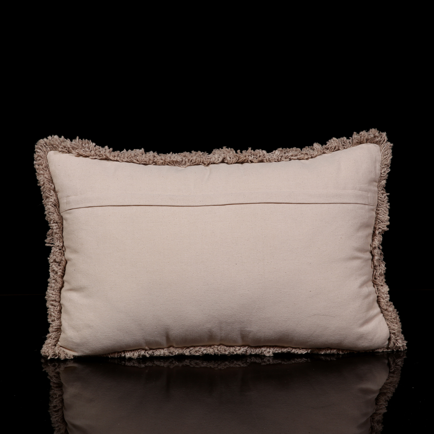 EMBROIDERED CIRCLES DESIGN LUMBAR PILLOW WITH FRINGES ON EDGES