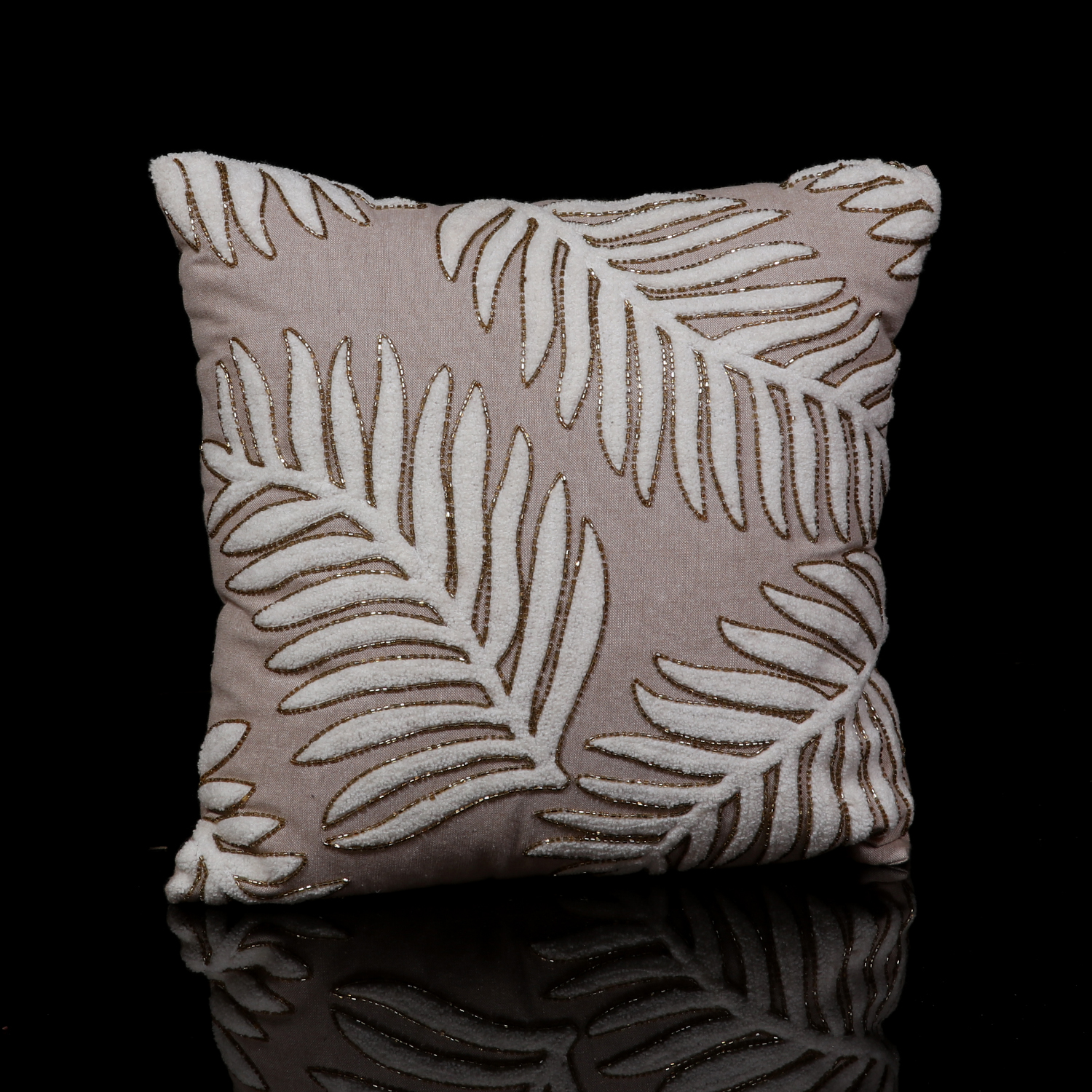 EMBROIDED FERNS DESIGN PILLOW EMBELLISHED WITH BEADS