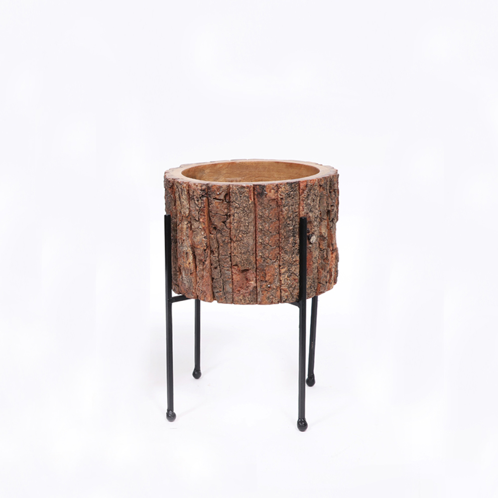 WOODEN ROUND PLANTER WITH STAND